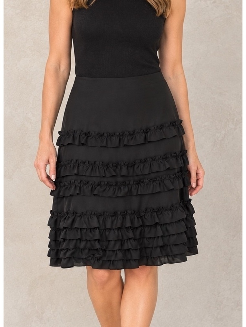 Vintage Ralph Lauren Black Silk Ruffle Skirt Size 12 Romantic Goth Evening